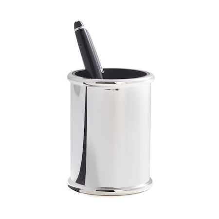 Bey Berk International Bey-Berk International D595 Silver Plated Pen Cup with Black Abs Plastic Lining - Black D595